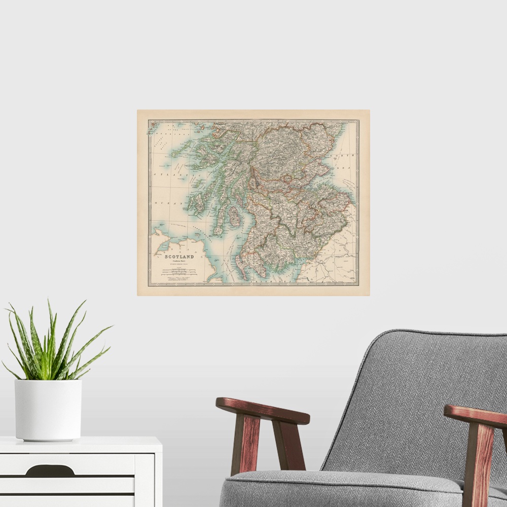 A modern room featuring Vintage map of the country of Scotland.