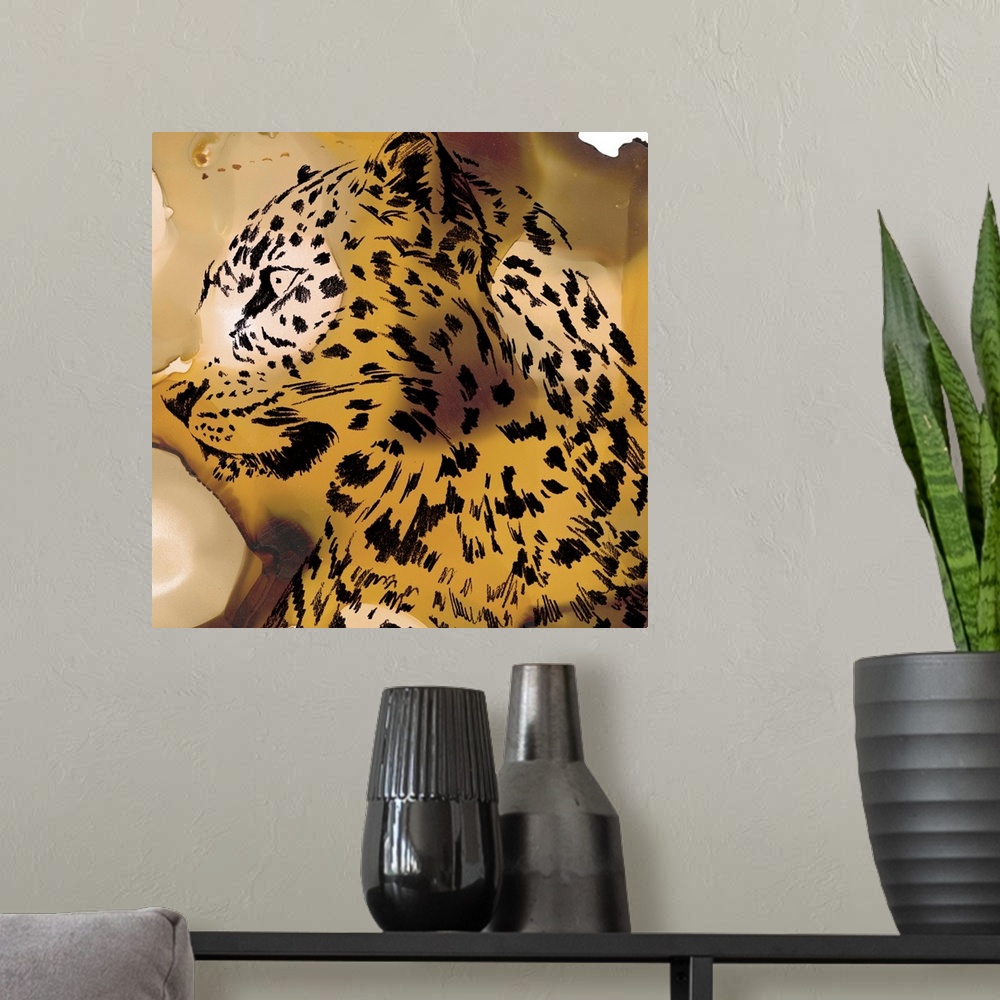 A modern room featuring Leopard Portrait I