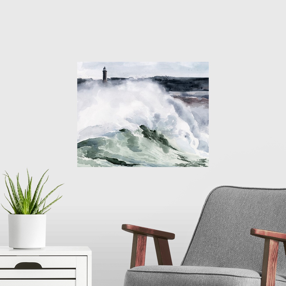 A modern room featuring Lighthouse Waves I