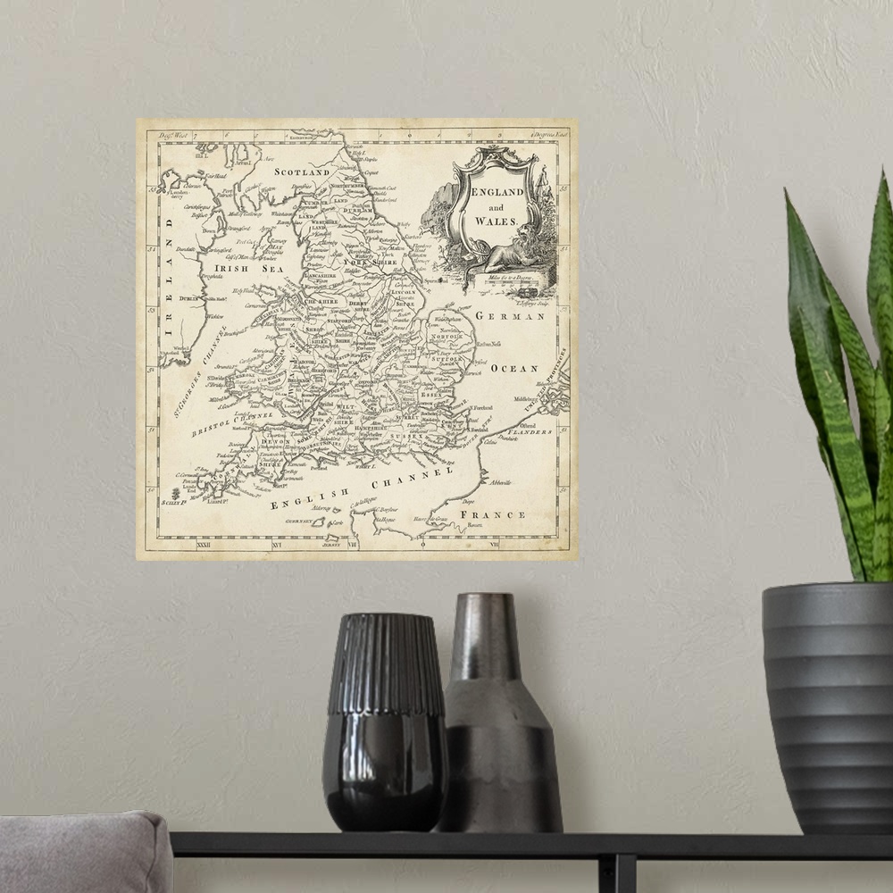 A modern room featuring Map of England and Wales
