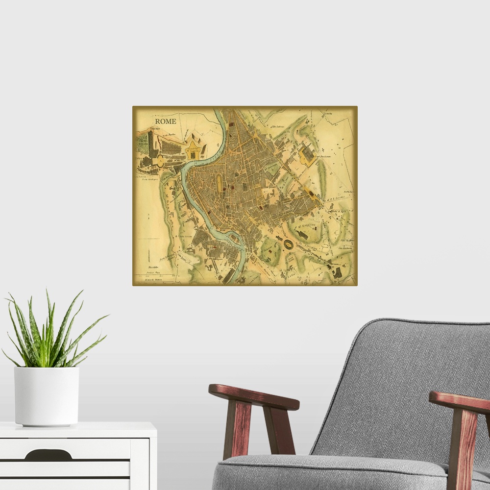 A modern room featuring Map of Rome