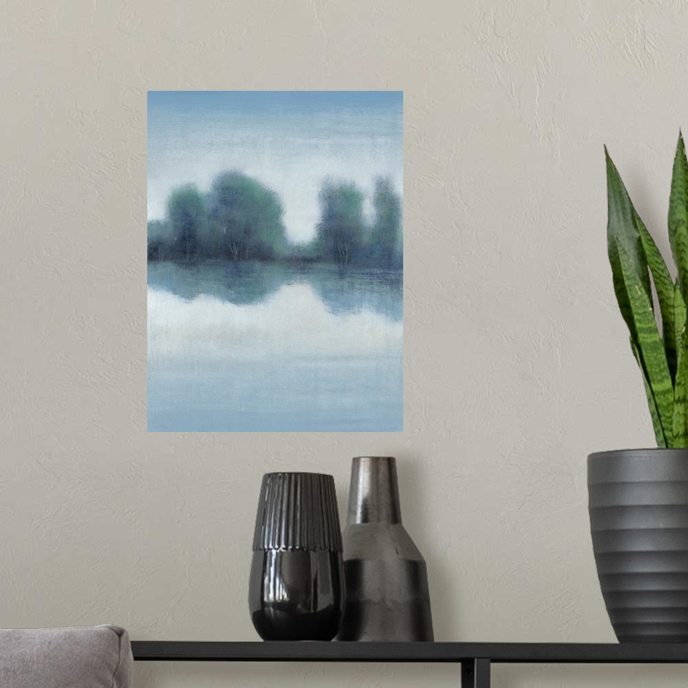 A modern room featuring Misty Blue Morning II