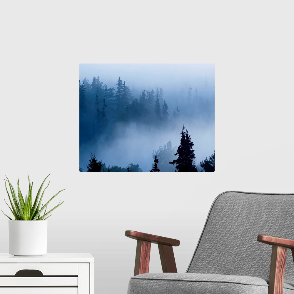 A modern room featuring Misty Mountains XV