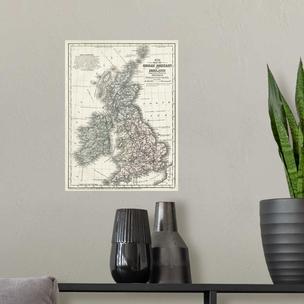 A modern room featuring Mitchell's Map of Great Britain and Ireland