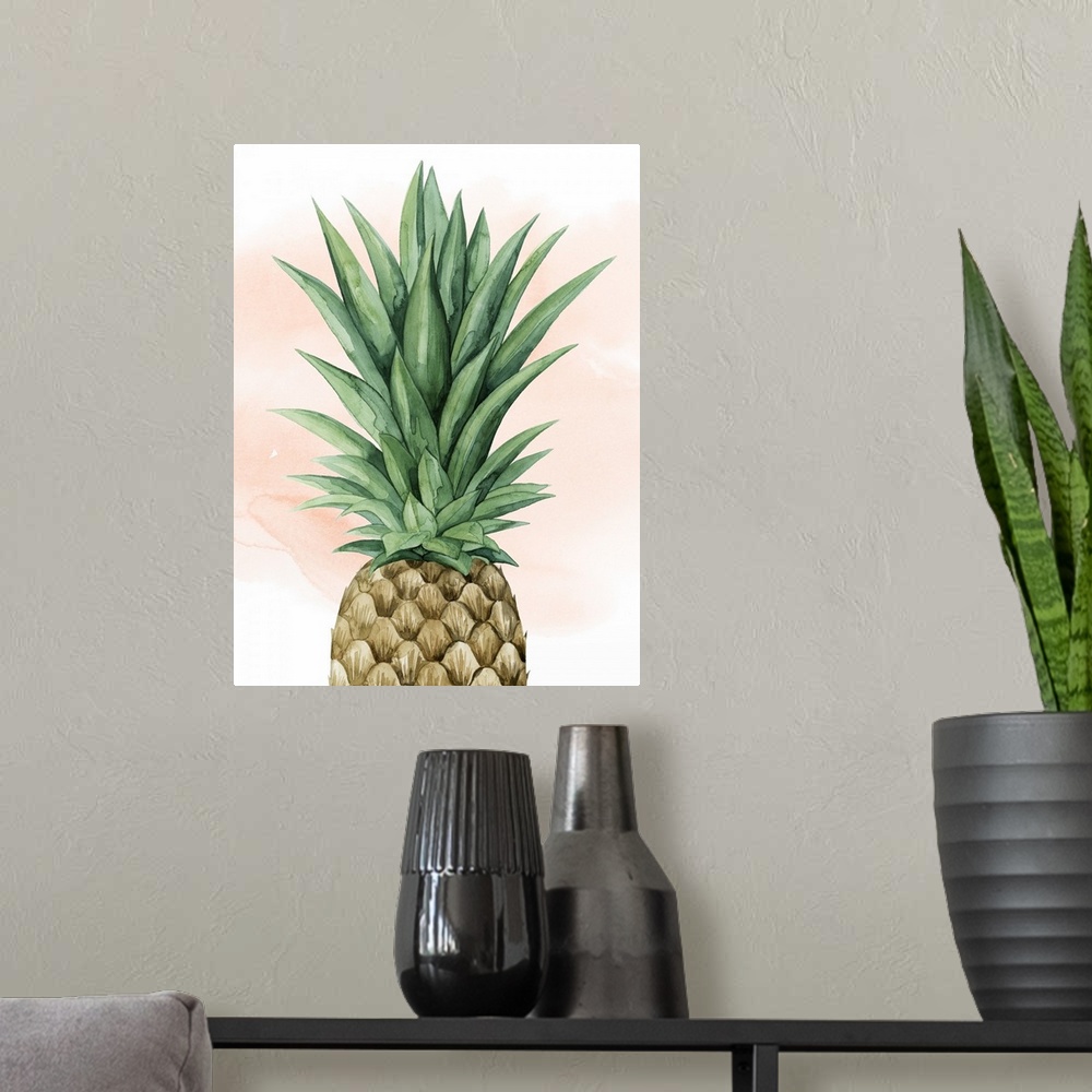 A modern room featuring Layers of color emanate through in this cropped watercolor painting of a pineapple.