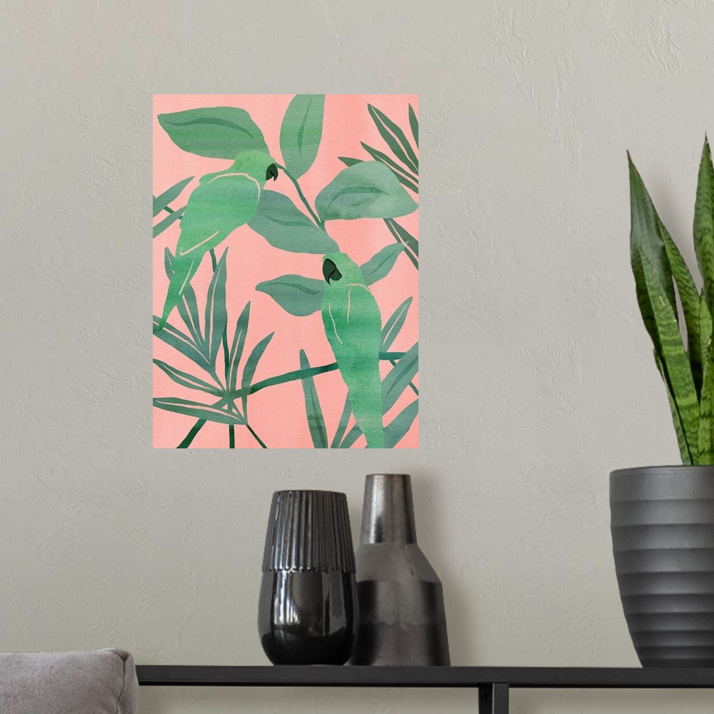 A modern room featuring Pink And Green Birds Of Paradise I