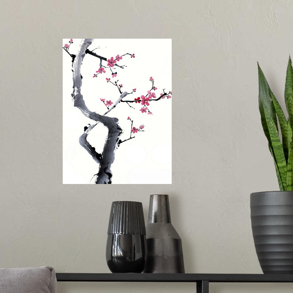 A modern room featuring Plum Blossom Branch I