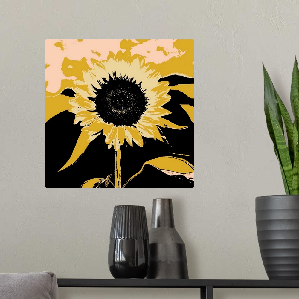A modern room featuring Pop Art Sunflower IV