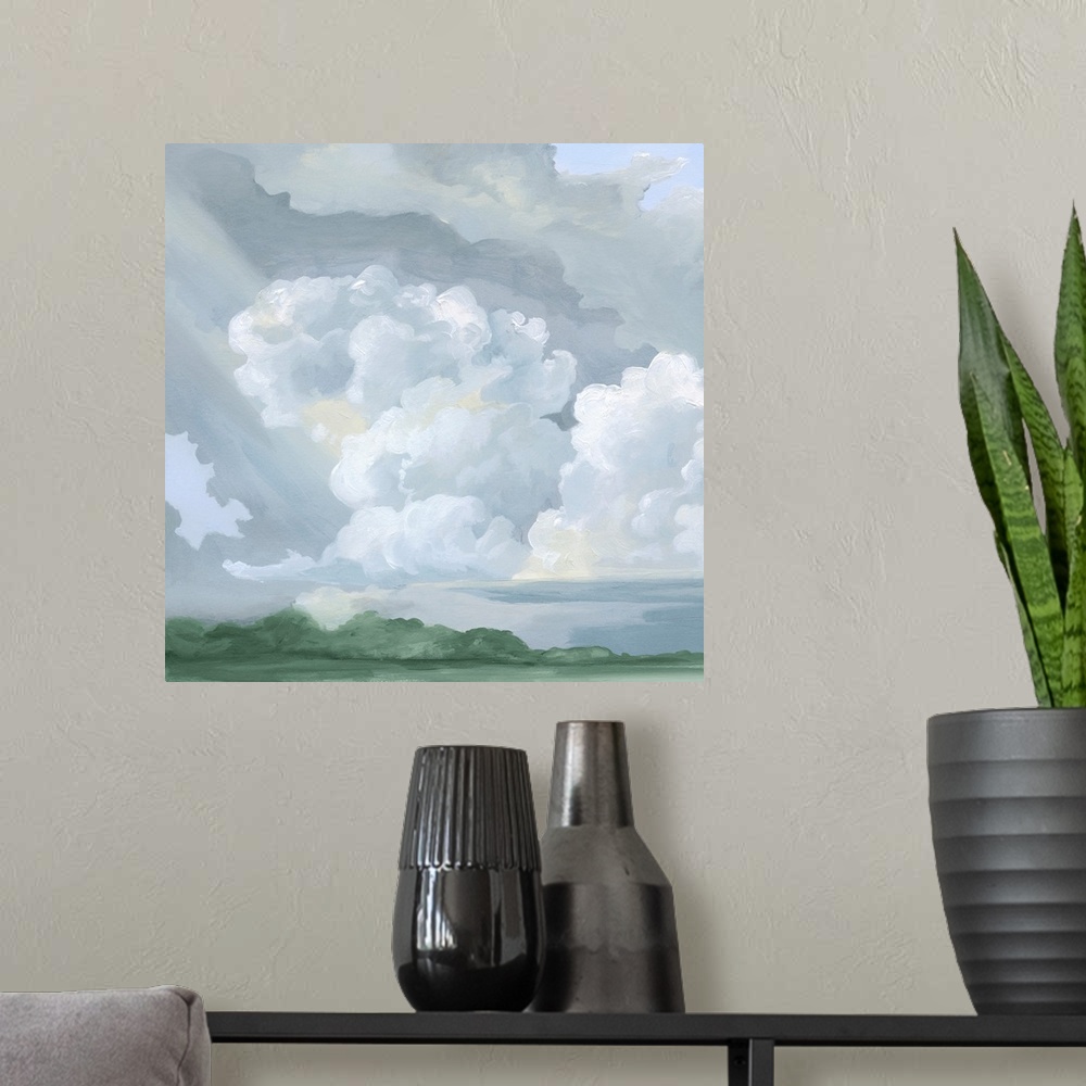 A modern room featuring Rain And Blue Skies I