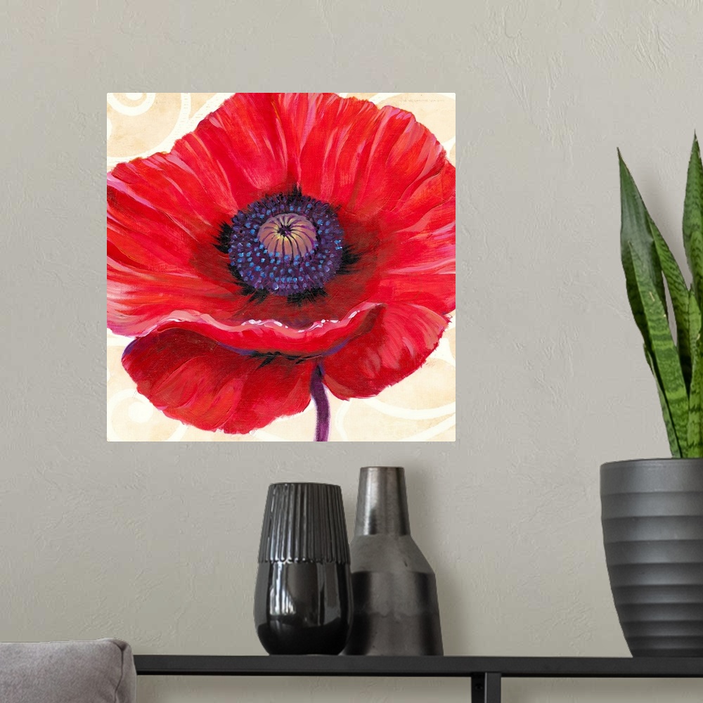 A modern room featuring Red Poppy II