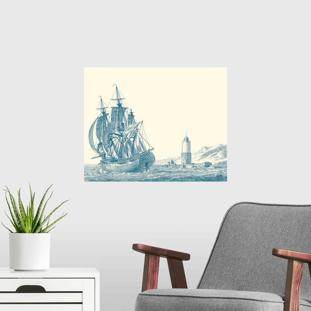 A modern room featuring Sailing Ships in Blue III