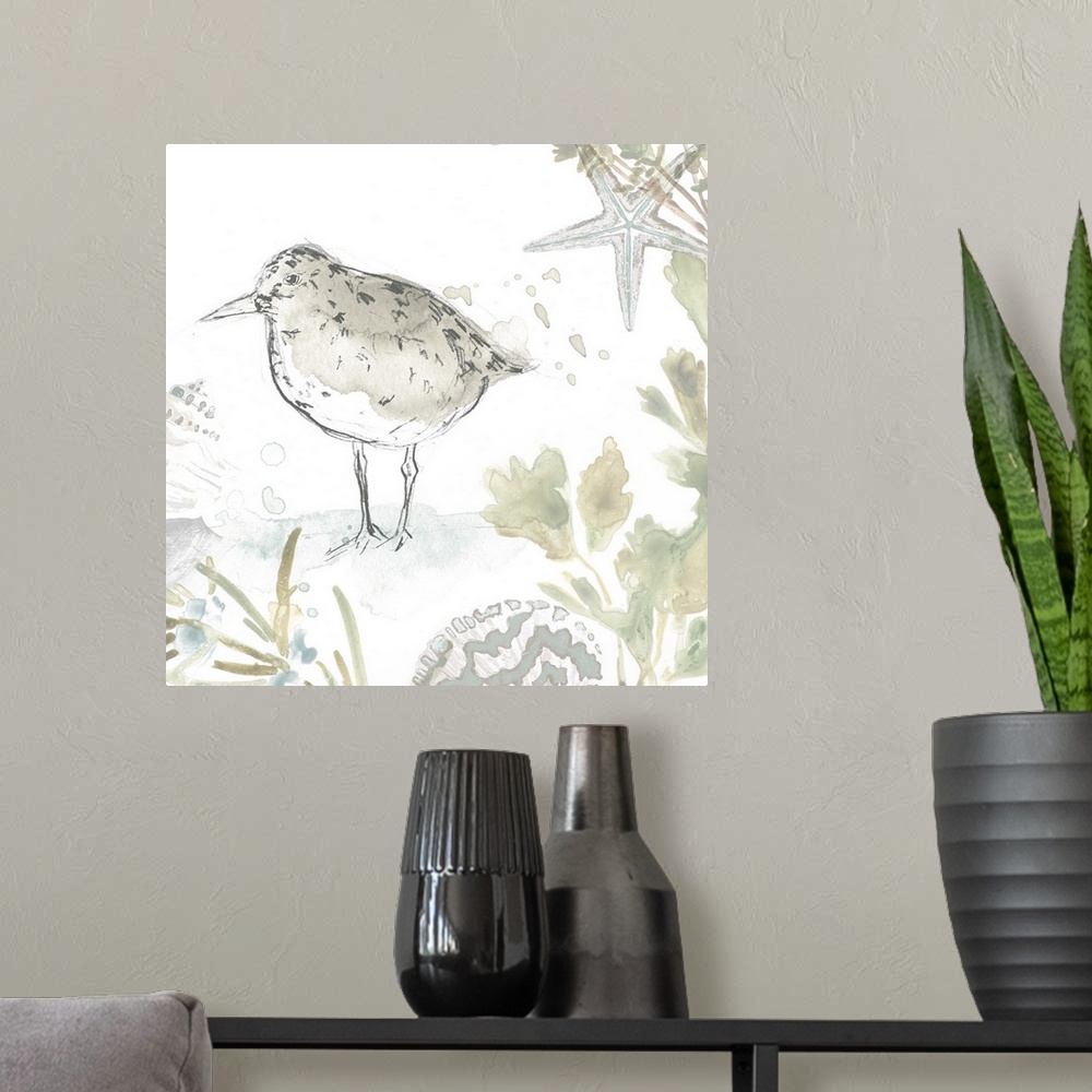 A modern room featuring Seaside Sandpipers IV