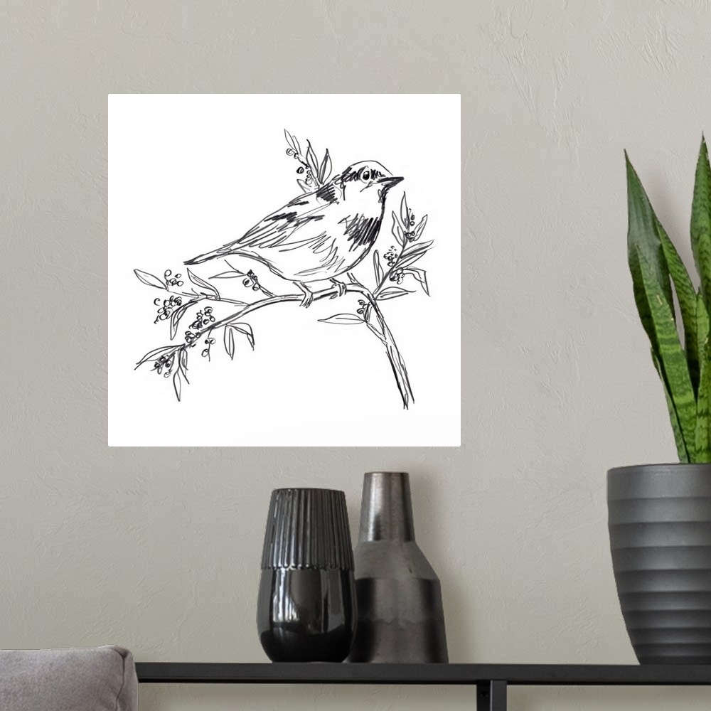 A modern room featuring Simple Songbird Sketches I