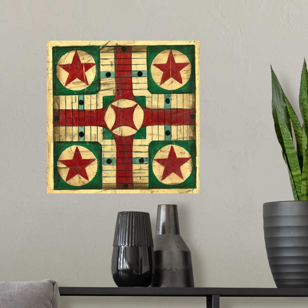 A modern room featuring Small Antique Parcheesi