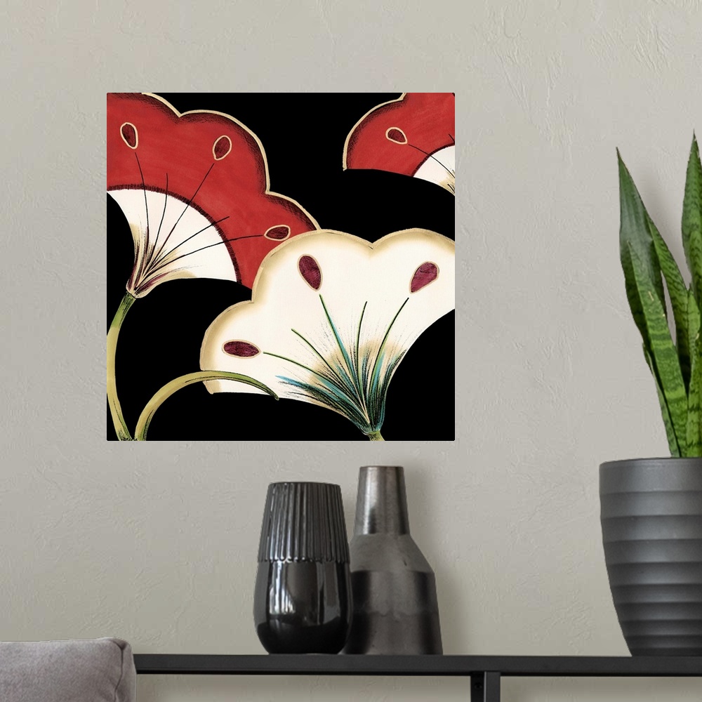 A modern room featuring Small Lotus Arabesque in Red II