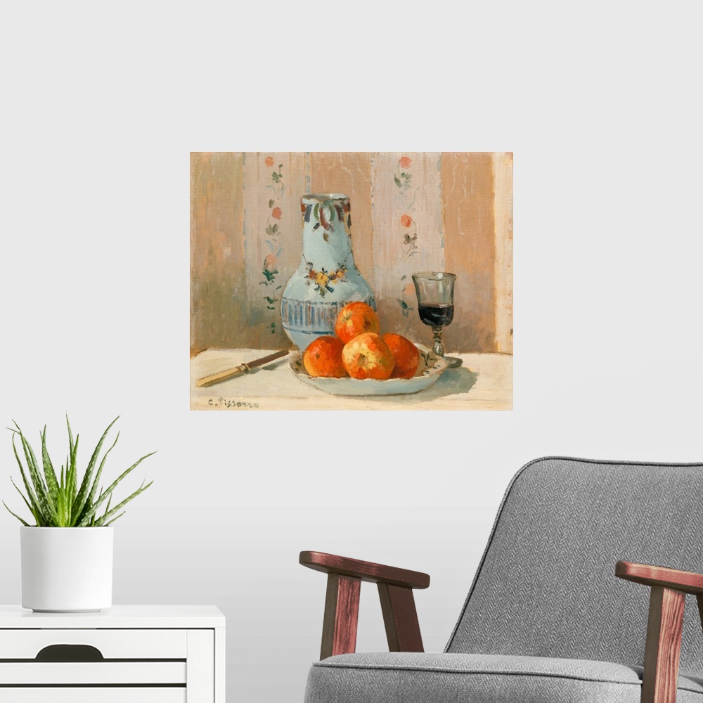 A modern room featuring Still Life with Apples and Pitcher I
