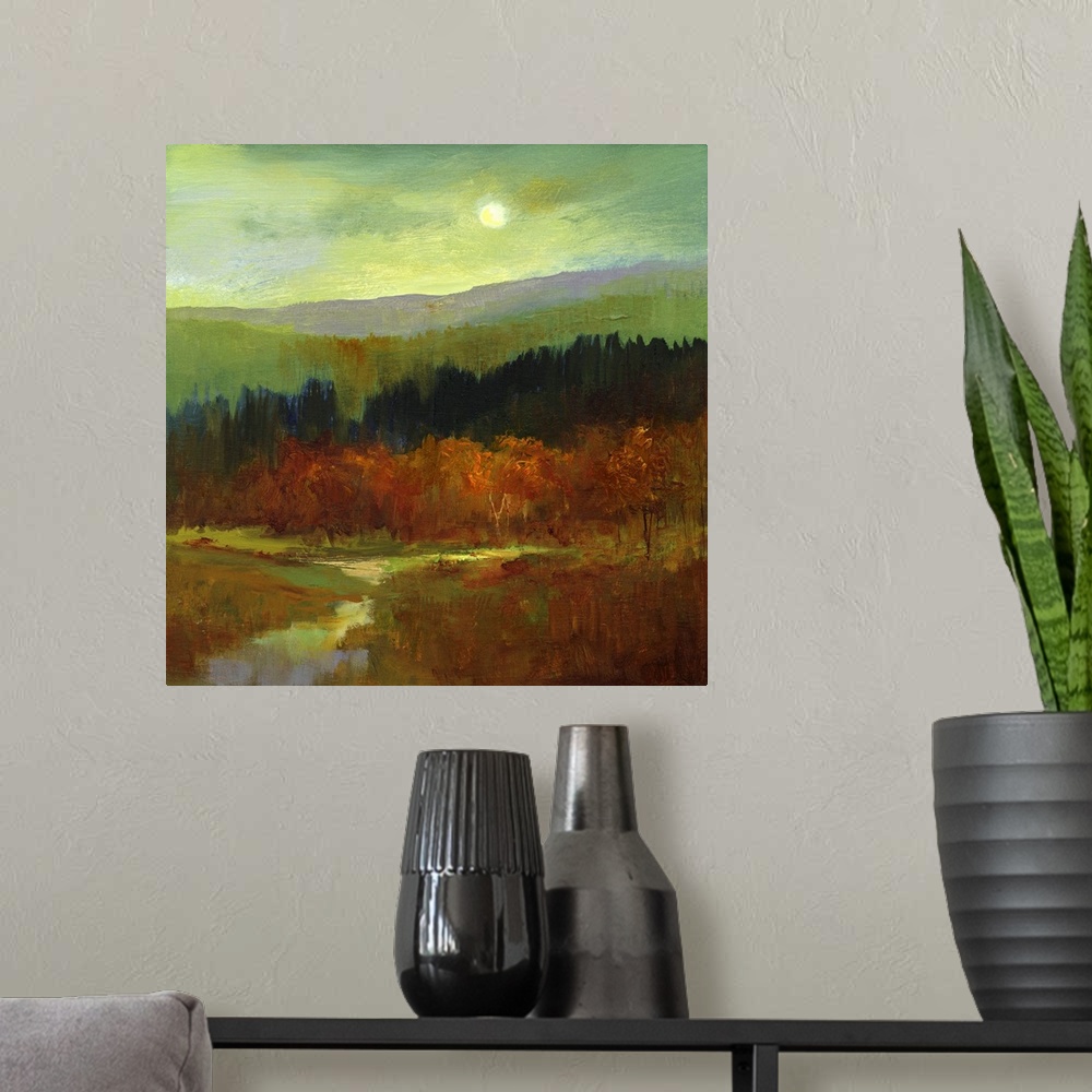 A modern room featuring The Autumn Mountains IV