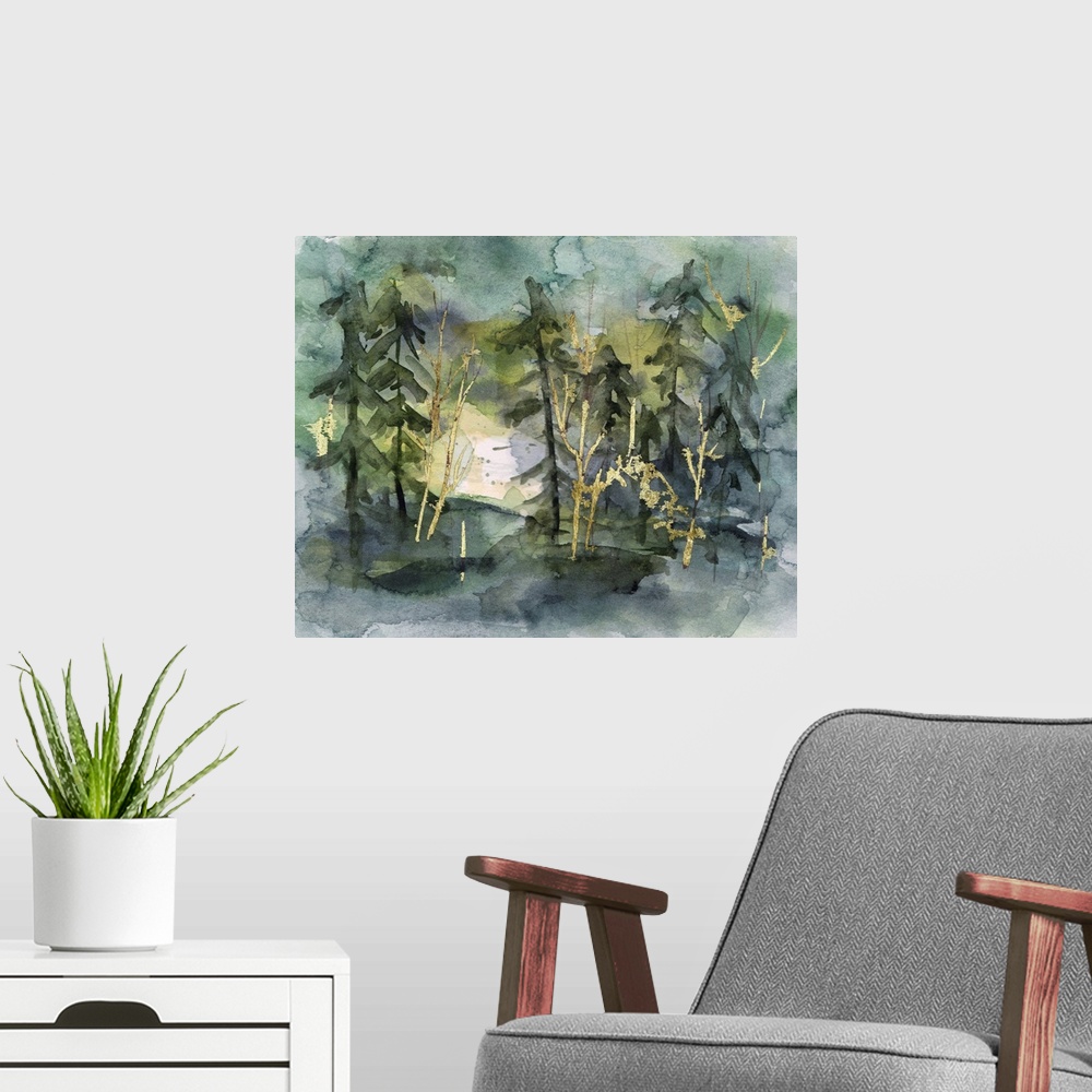 A modern room featuring The Forests Of Silence II