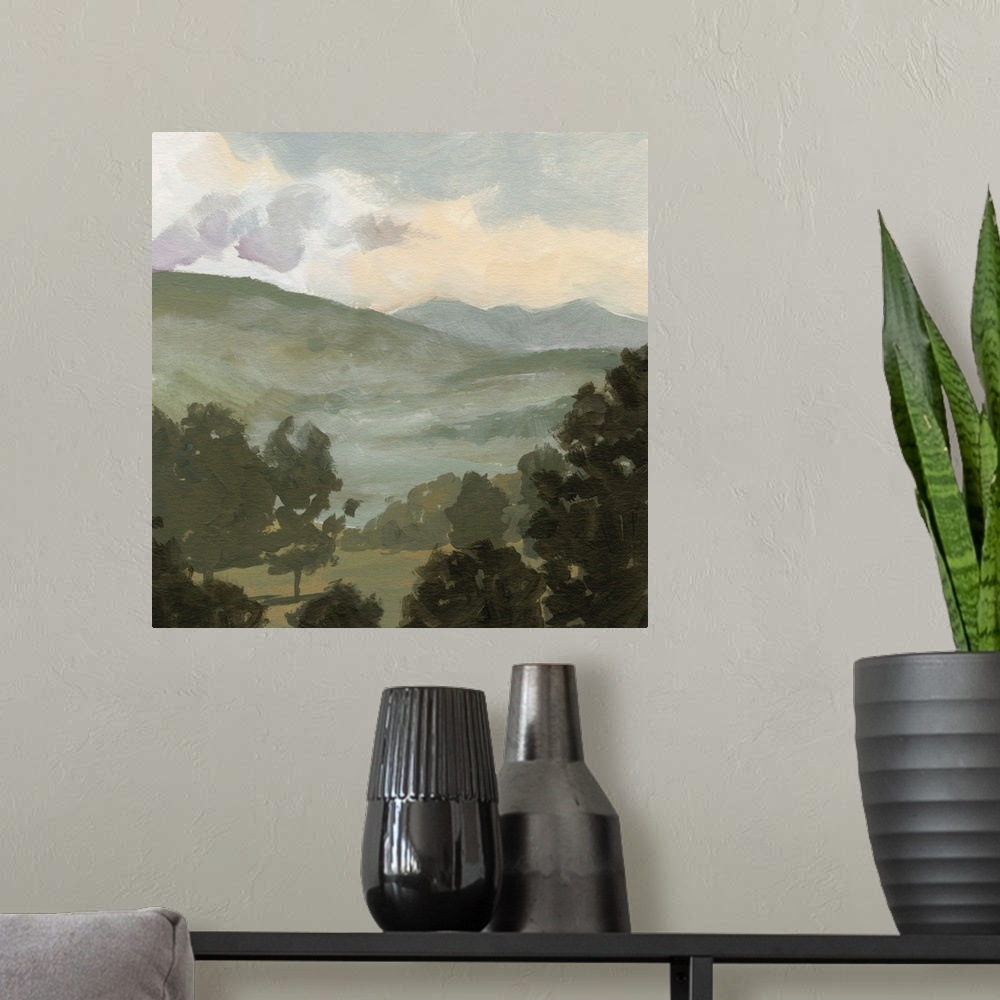 A modern room featuring Valley Through The Trees I