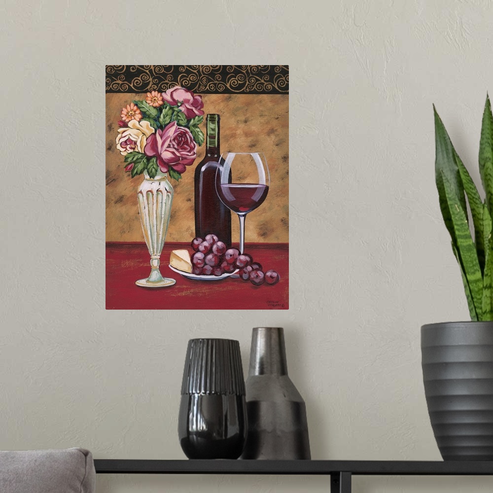 A modern room featuring Vintage Flowers and Wine I
