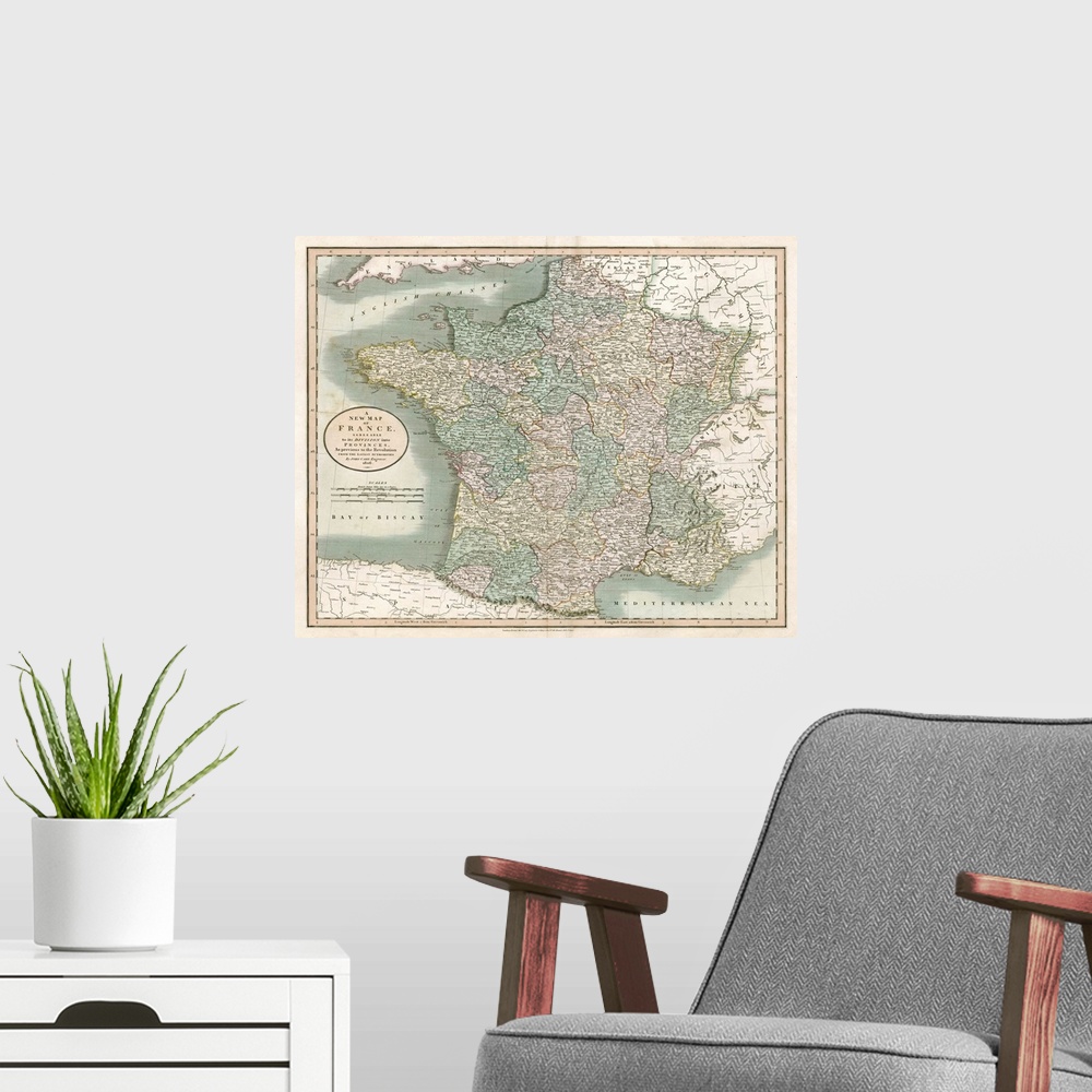 A modern room featuring Vintage Map of France