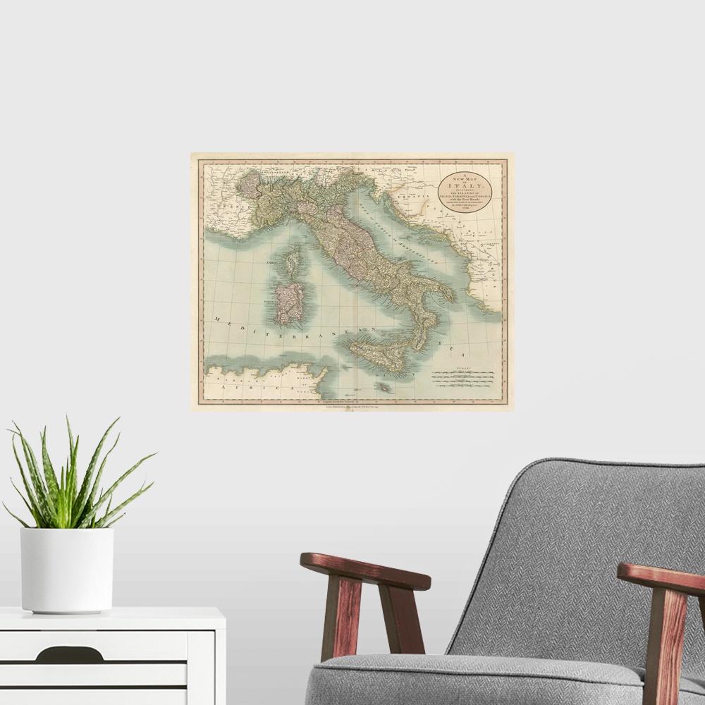 A modern room featuring Vintage Map of Italy