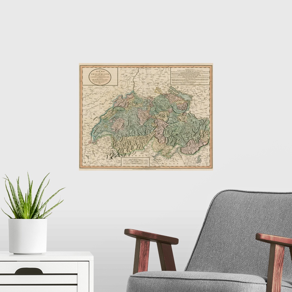 A modern room featuring Vintage Map of Switzerland