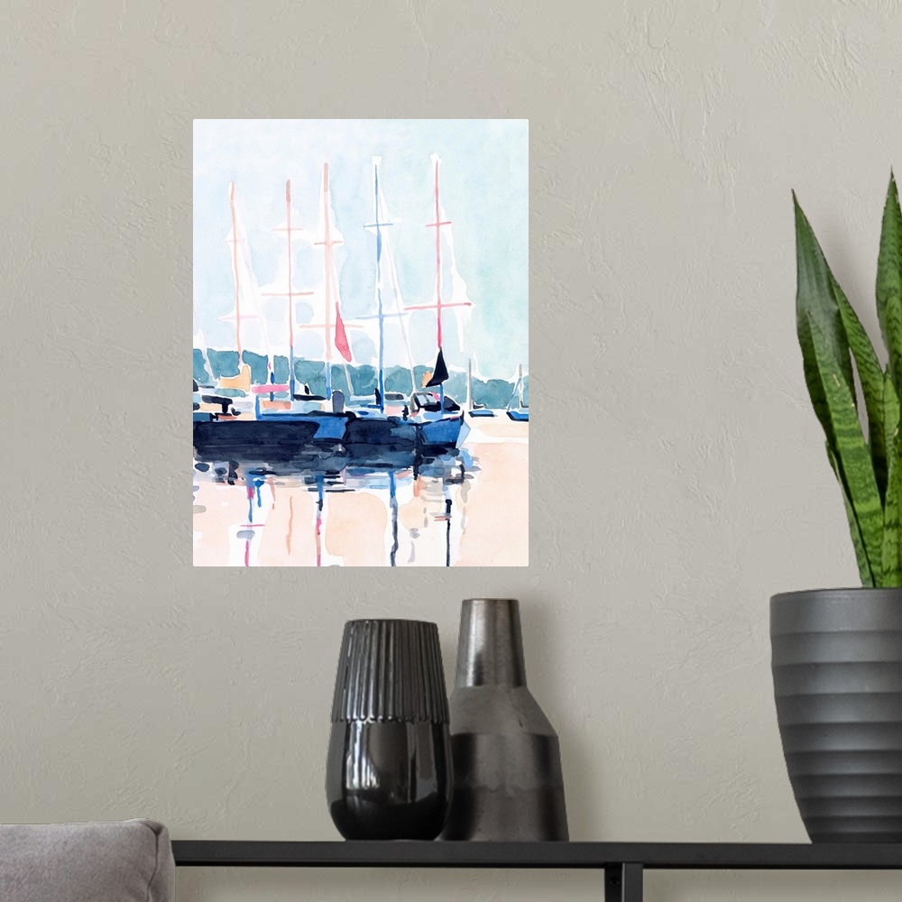 A modern room featuring Watercolor Boat Club I