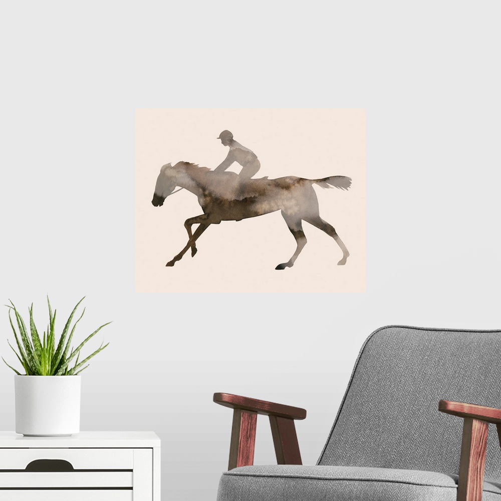 A modern room featuring Watercolor Rider II