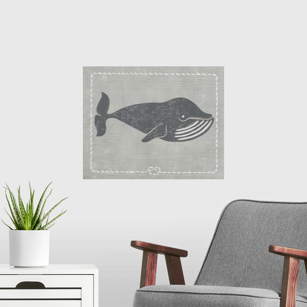 A modern room featuring Contemporary children's nursery room art of a whale.