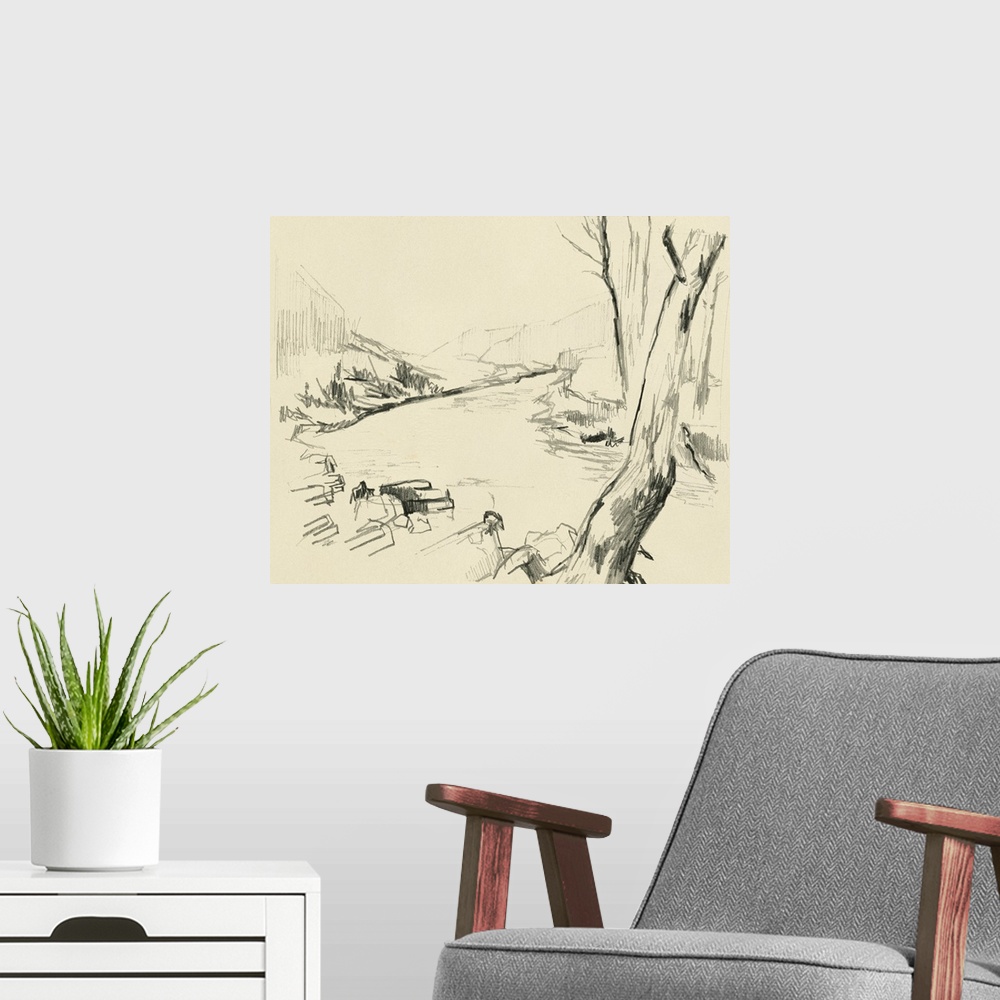 A modern room featuring Winding Brook Sketch I
