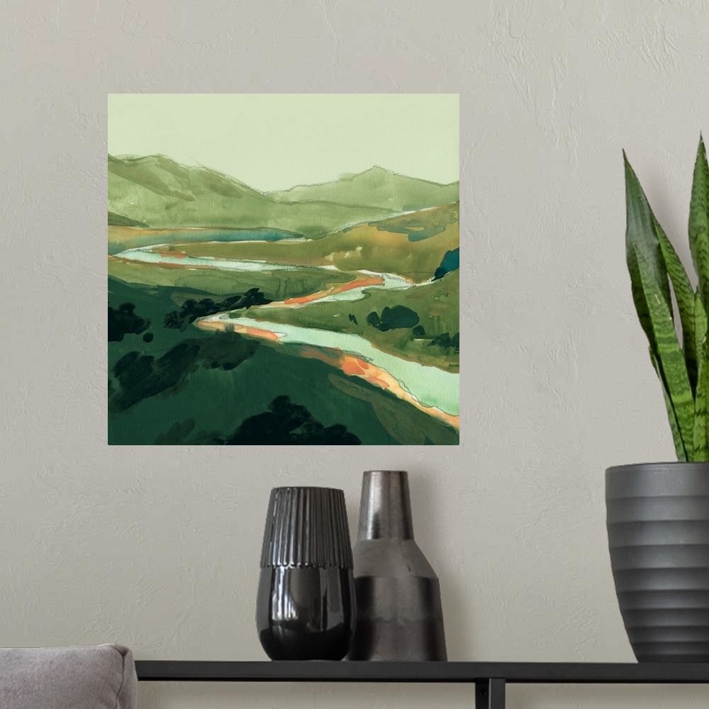 A modern room featuring Winding Green River I