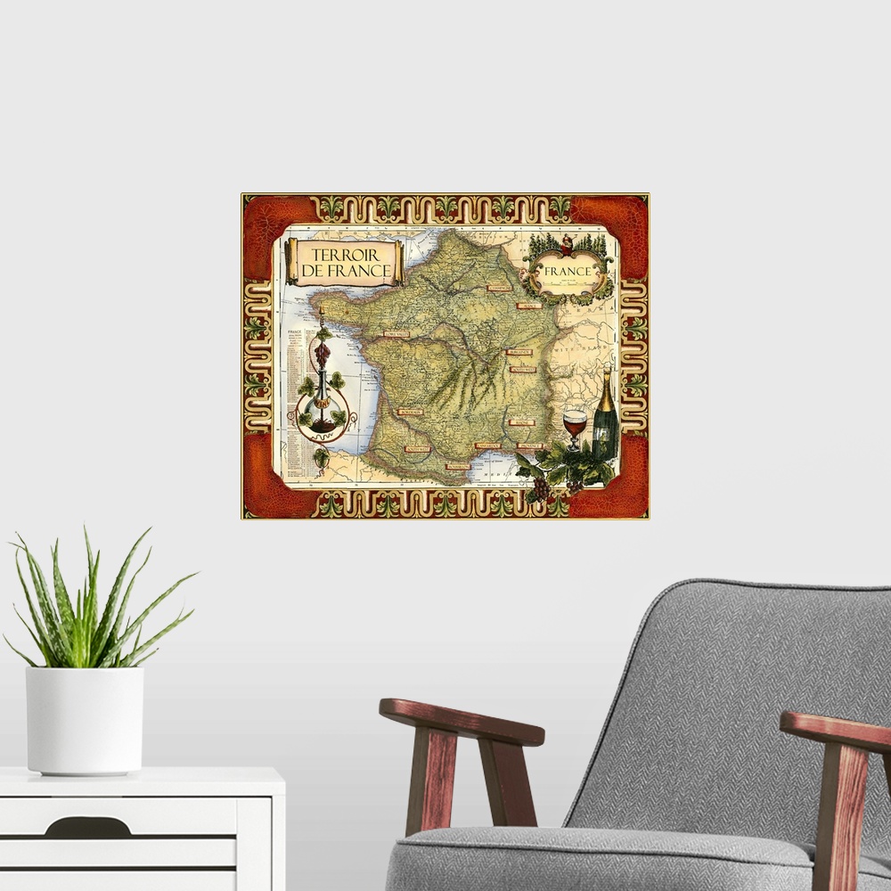 A modern room featuring Wine Map of France on CGP