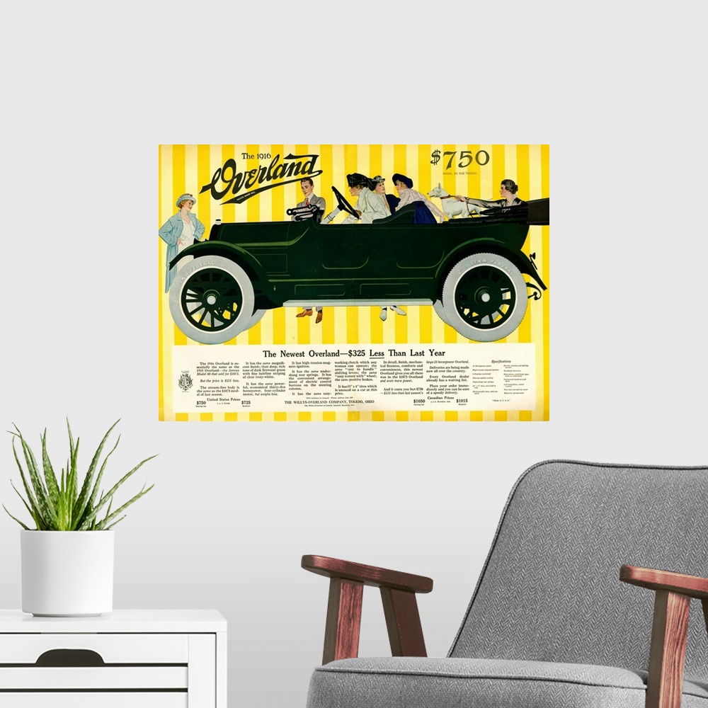 A modern room featuring 1910's USA Willys-Overland Magazine Advert