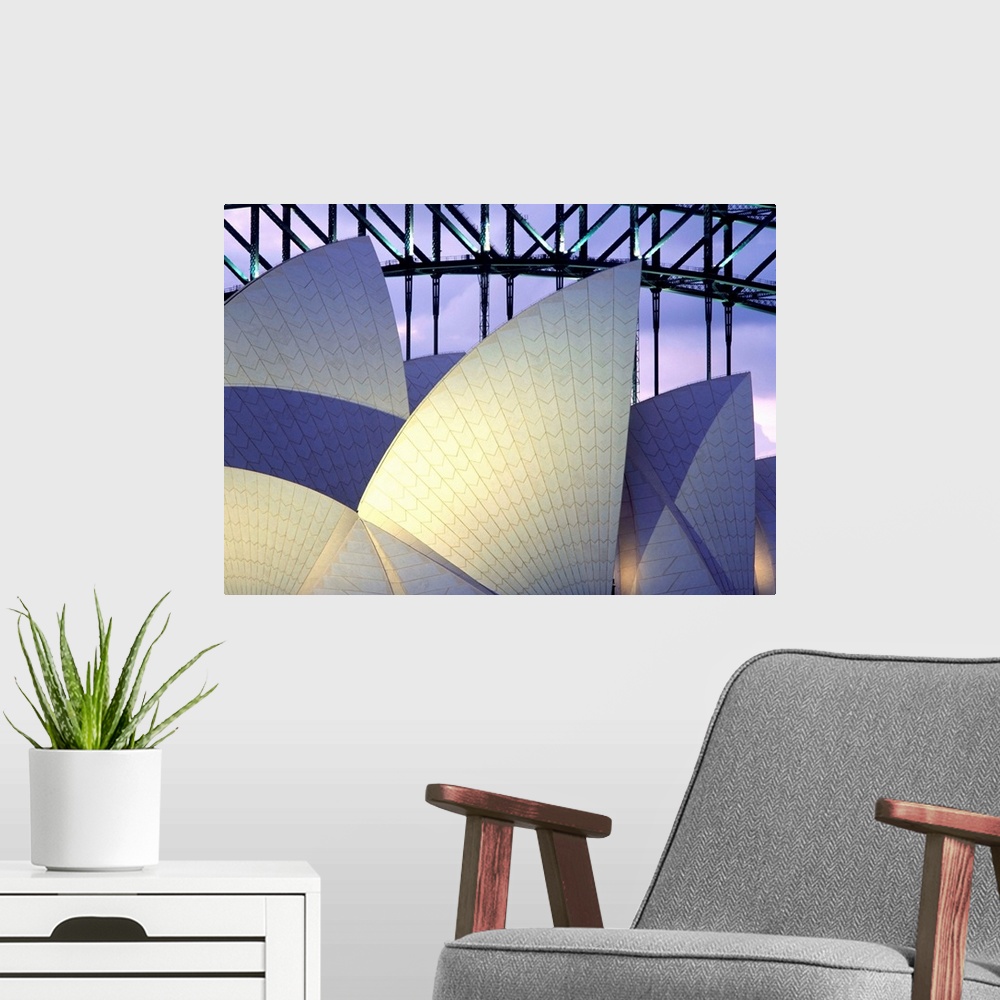 A modern room featuring Looking Over The Opera House To The Sydney Harbor Bridge, Close Up