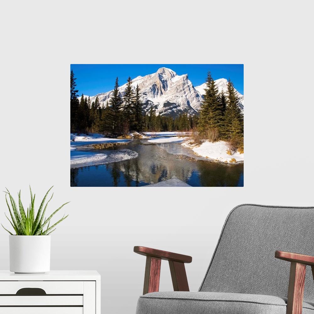 A modern room featuring Mount Kidd, Banff National Park, Alberta, British Columbia, Canada