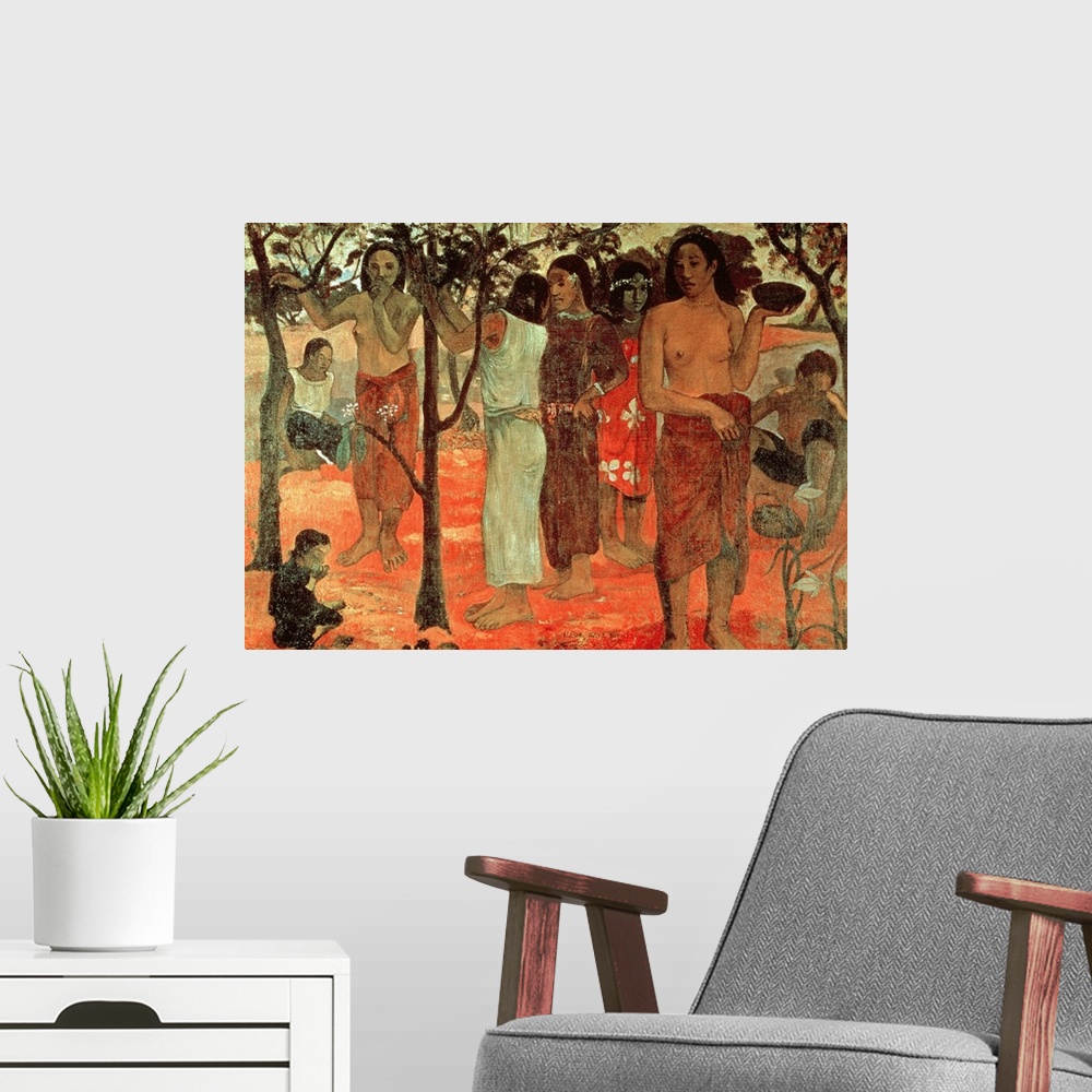 A modern room featuring BAL7567 Nave Nave Mahana (Delightful Days), 1896 (oil on canvas); by Gauguin, Paul (1848-1903); 9...