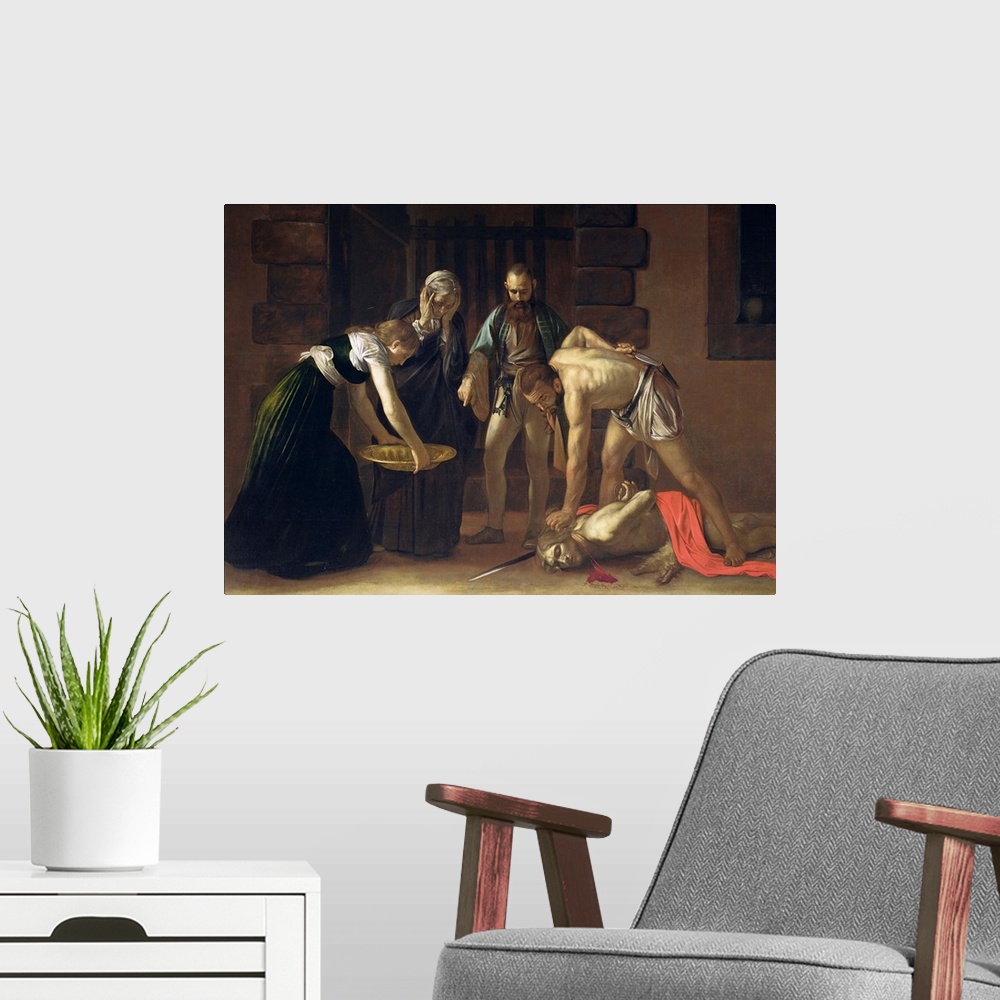 A modern room featuring The Decapitation of St. John the Baptist, 1608