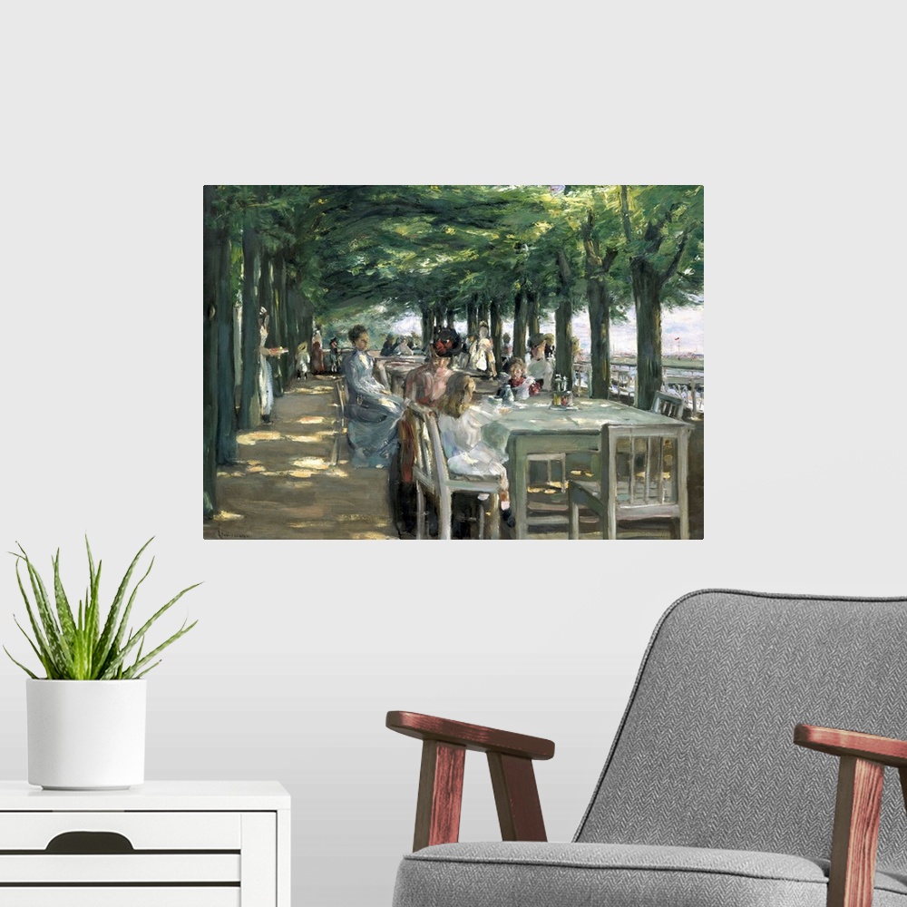 A modern room featuring XKH144751 The Terrace at the Restaurant Jacob in Nienstedten on the Elbe, 1902 (oil on canvas)  b...