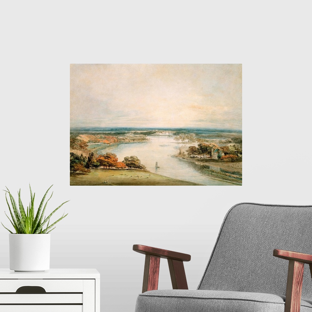 A modern room featuring AGN49555 Credit: The Thames from Richmond by Joseph Mallord William Turner (1775-1851)Private Col...
