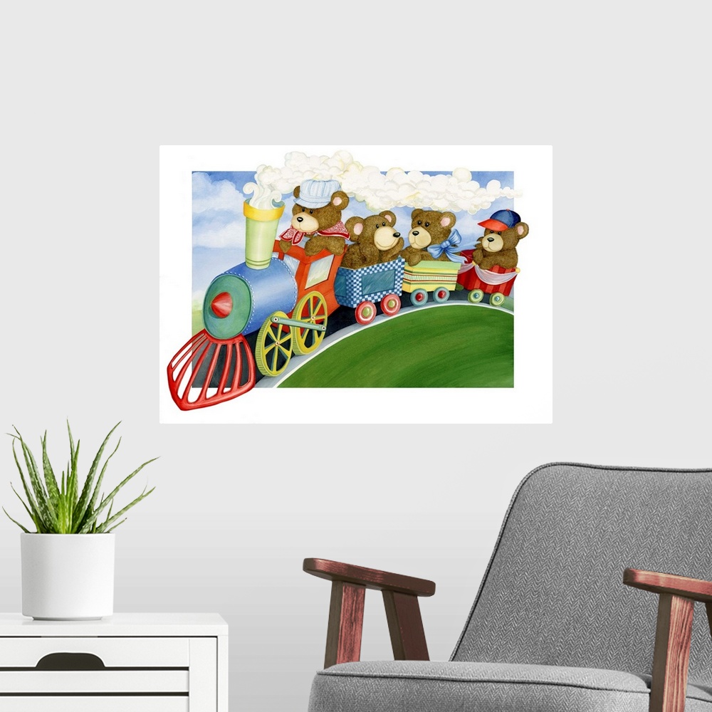 A modern room featuring Hop on board with this fun art for your child's room!