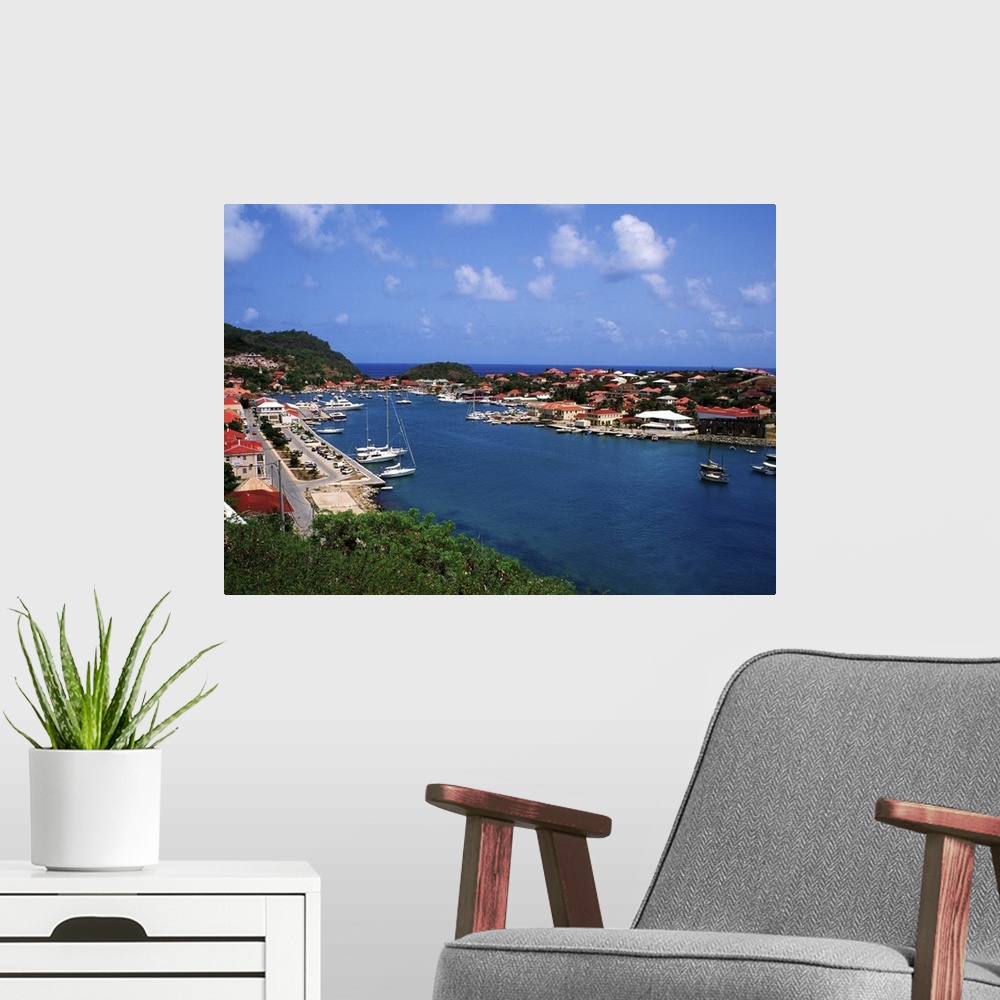 A modern room featuring Aerial view of Gustavia Port, St. Barths.
