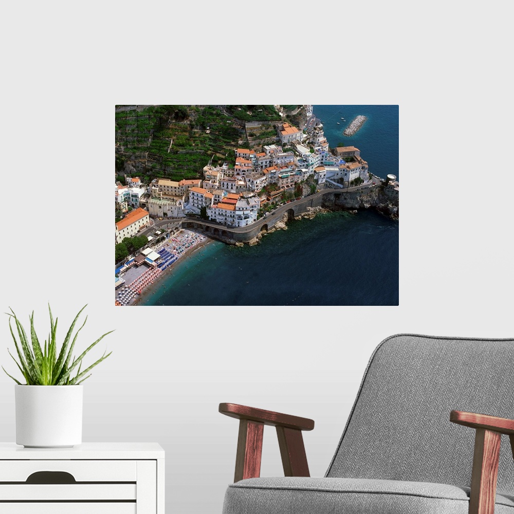 A modern room featuring Italy, Amalfi Coast, aerial view