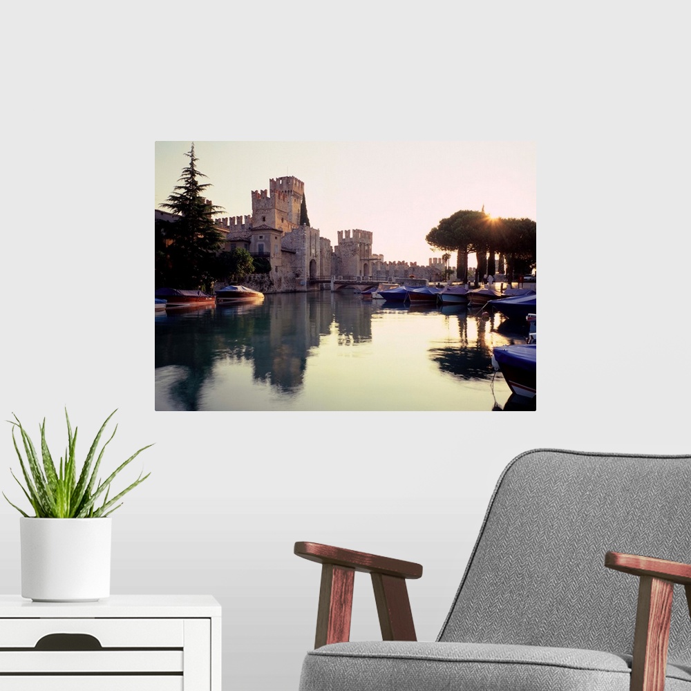 A modern room featuring Italy, Lake Garda, Sirmione, castle