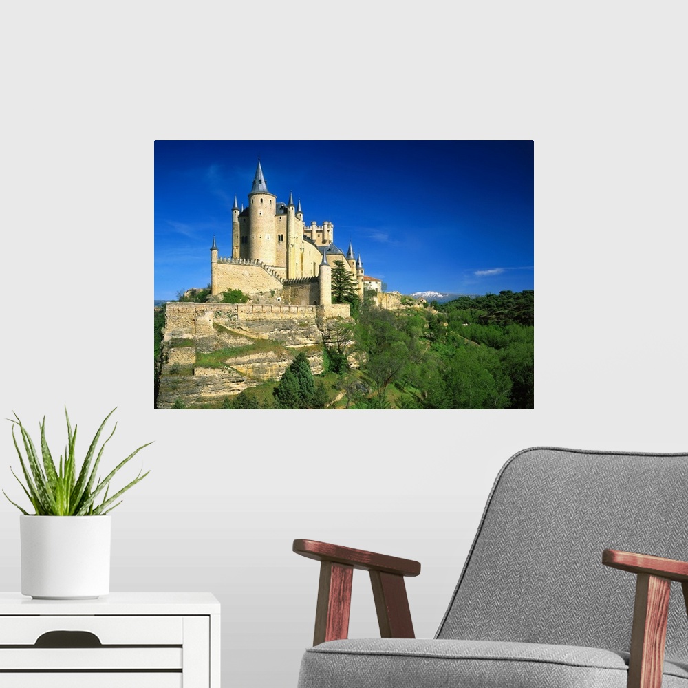 A modern room featuring Spain, Castilla y Leon, Segovia, View of Alcazar castle