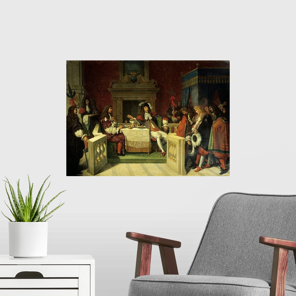 A modern room featuring 3115 , Jean-Auguste-Dominique Ingres (1780-1867), French School. Moliere (1622-1673) dining with ...