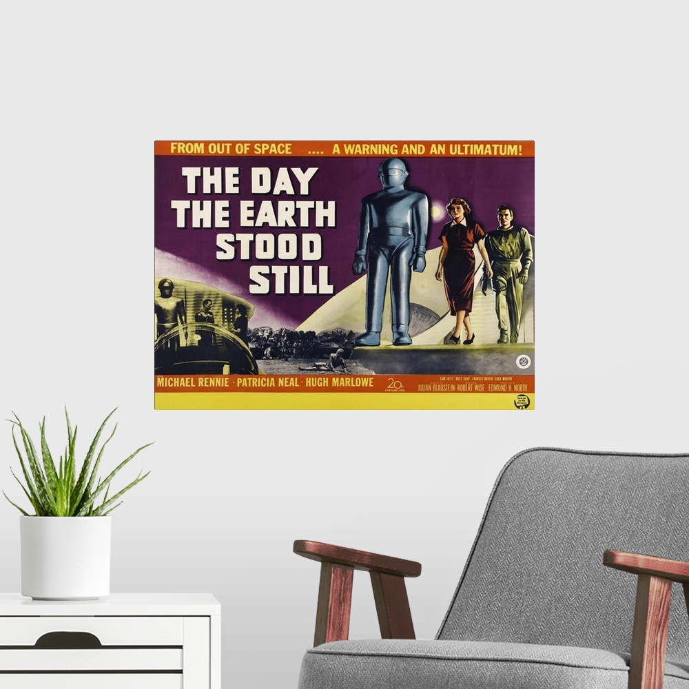 A modern room featuring The Day The Earth Stood Still - Vintage Movie Poster