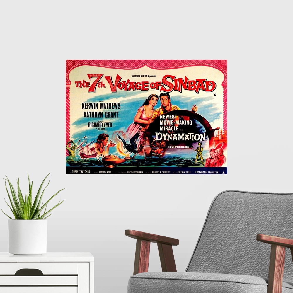 A modern room featuring The Seventh Voyage of Sinbad - Vintage Movie Poster
