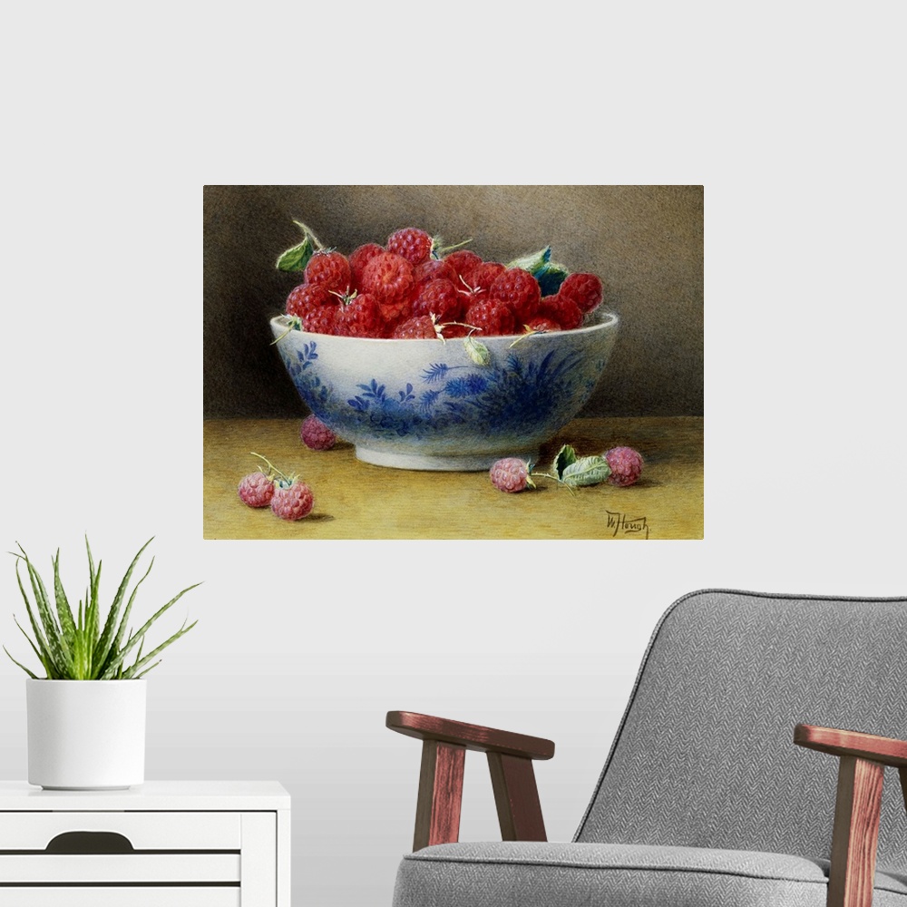 A modern room featuring A Bowl Of Raspberries By Willam B. Hough