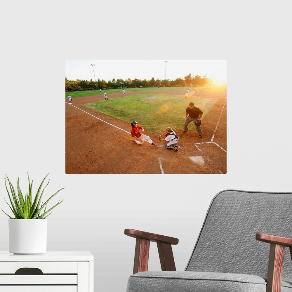 A modern room featuring USA, California, Ladera Ranch, boys (10-11) playing baseball